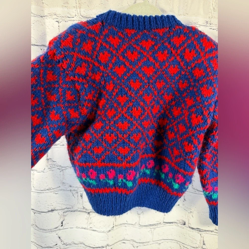 Rainbow Creek Hand Knit Sweater with Red and Blue Accents